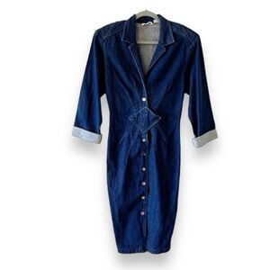 Vintage Blondie and Me Cotton Denim Shirt Dress Women’s Size 9/10 Late 80s Style